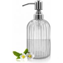 Serbia - Distributeur de Savon en Verre 304 g avec Pompe en Acier Inoxydable Rechargeable pour Salle de Bain, Cuisine, Plan de Travail, buanderie