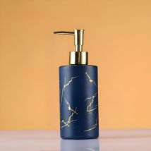Beijiyi - Distributeur de Savon en Verre 320 ml en Marbre Dorée - Design Élégant pour Salle de Bain ou Cuisine - Pompe Antirouille et Rechargeable