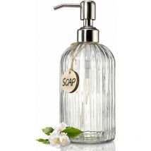 Distributeur de savon en verre transparent pour salle de bain type presse 19cm 7.6cm