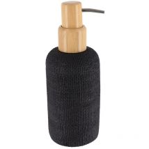 Tendance - Distributeur polyresine rond effet maille et pompe bambou 340ml - noir