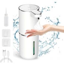 Distributeur Savon Automatique, 380ml Distributeur de savon mousse sans Contact, usb Rechargeable, IPX5 Étanche, 4 niveaux réglables