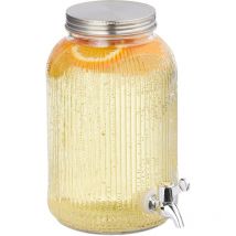 Dispenser in Vetro Rigato per Bevande, Erogatore 4 l con Rubinetto e Coperchio, Distributore Acqua, Bibite - Relaxdays
