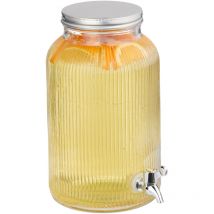 Dispenser in Vetro Rigato per Bevande, Erogatore 5 l con Rubinetto e Coperchio, Distributore Acqua, Bibite - Relaxdays