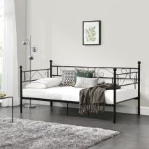 [en.casa] - Divan en Acier Canapé Lit Simple en Métal 209 x 96,5 x 100 cm Noir