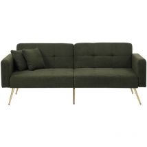 Modfu - Divani dritti 175x64x72cm con cuscini e tasche laterali, schienale regolabile, 2 posti, gambe dorate, moderno, tessuto sherpa, verde