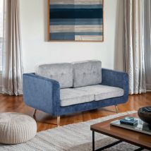 Modus Sofà - Biko Canapé 2 places en tissu gris et bleu coussins réversibles