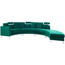 Beliani - Divano Moderno 8 Posti Curvo in Velluto Verde Scuro con Ottomana Rotunde