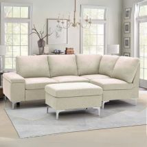 Toscohome - Divano angolare destro tessuto beige con bracciolo porta oggetti 218X172X87H - Dina