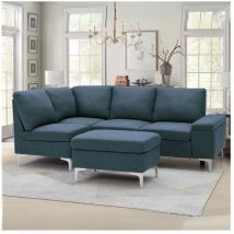 Veriaffari.it - Divano angolare sinistro tessuto grigio Dina con bracciolo porta oggetti 218X172X87H