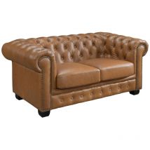 Divano chesterfield 2 posti 100% Pelle di bufalo Caramello Vintage - BRENTON
