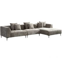 Divano con penisola in tessuto marrone 335x99-177x75 cm - Cloe