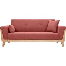Miliboo - Divano scandinavo 3 posti in tessuto effetto velluto testurizzato color terracotta e legno chiaro fjord