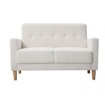 Miliboo - Divano scandinavo 2 posti in tessuto effetto lana bouclé bianco e legno chiaro moon