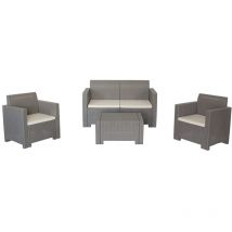 Grecoshop - Divano due sedute con Poltrone e Tavolino/Salotto/Salottino per Esterno/Arredo Giardino - Mod. Kansas 2 Grigio Tortora/Taupe