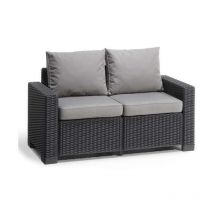 Keter - california sofa 2 seater con cuscini seduta/schienale - 141x68x71,5h - Round Wicker 6 mm - Grafite