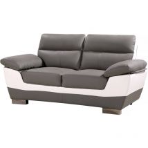 Habitat Et Jardin - Divano fisso in pelle ricostituita e pvc ' Dallas' - 169 x 88 x 90 cm - 2 posti a sedere - Grigio/bianco