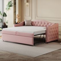 Hauss Spole - Divano letti 90 x 200 cm con porta usb, letti estraibile, letti per adulti/bambini, lino, senza materasso, rosa