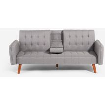 Divano Letto 2 Posti Reclinabile Con Bracciolo Portabevande Ember - Grigio