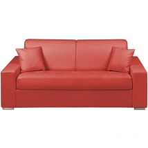 Vente-unique - Divano letto 3 posti a ribalta in similpelle Rosso - Larghezza Materasso 140 cm - Spessore 14 cm - emir