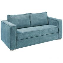 Vente-unique - Divano letto 3 posti a ribalta Posto letto 140 cm Materasso 14 cm in Velluto a coste Azzurro - loreto