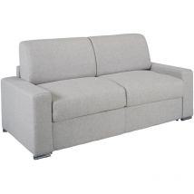 Vente-unique - Divano letto 3 posti ribalta Doghe larghe 140cm Materasso 18cm Memory foam - Tessuto Grigio - calito