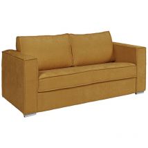 Vente-unique - Divano letto 4 posti a ribalta Posto letto 160cm Materasso 18cm in Tessuto testurizzato Giallo senape - loreto