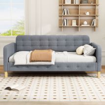 Divano letto 90 200 cm, divano letto, decorazione con unghie con bottoni, semplice ed elegante, grigio