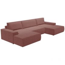 Vente-unique - Divano letto angolare panoramico in Tessuto testurizzato Terracotta - amelia