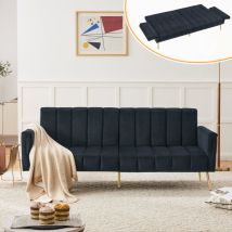Modfu - Divano letto clic-clac 2 posti con schienale regolabile in 5 angoli, letto di riposo con capacità di carico 150 kg, velluto, nero