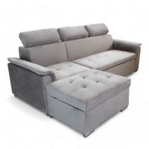 Divano letto con penisola a contenitore e poggiatesta regolabili tessuto tortora Boston