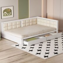 Redom - Divano letto in legno 140x200, letto multifunzione, forma morbida dello schienale, ampi cassetti portaoggetti, rete a doghe, letto singolo in