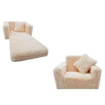 Divano letto per bambini e letto per gli ospiti in uno - 100 cm x 36 cm x 25 cm - peluche beige