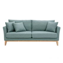 Miliboo - Divano scandinavo sfoderabile 3 posti in tessuto grigio-verde e legno chiaro oslo
