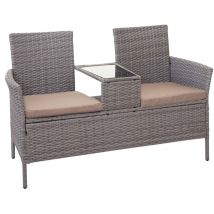 Divano sofa per l'esterno doppia seduta con portavivande HHG-243 polyrattan grigio con cuscini avorio