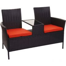 Non utilizzato] Divano sofa per l'esterno doppia seduta portavivande HHG-243 polyrattan nero cuscini arancione