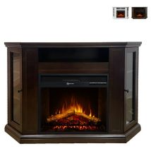 Divina Fire - Camino elettrico caminetto da terra ad angolo in legno Bianco L126 x P78 x H83 Madison Colore: Noce