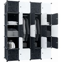 Naizy - diy Armoire Plastique à Monter Soi-Même Système d'étagères Enfichables avec Porte Penderie - 20 Cubes Noir Blanc
