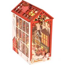 Diy Book Nook Kit Noël Puzzle 3D Bois Kit Serre Livre avec Musique et Capteur de Lumière Kit de Maison de Poupées Miniatures pour Adultes et