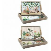 Set de plateaux de la Marque, Couleur Vert et Beige, de Bois mdf (40 x 30 x 6 centimètres) (2 pcs.) - Dkd Home Decor