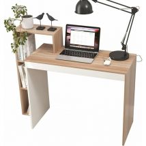 Dlandhome - soges bureau , établi en bois composite avec étagère pour dossiers,blanc/noyer, 110 x 40 x 90 cm