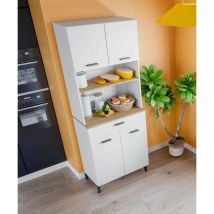 Dmora - Aparador Florent, Bufé de salón, Aparador de salón, Despensa de cocina, 72x40 h185 cm, Blanco y Roble