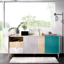 Dmora - Aparador Marmontana, Buffet para salón, Aparador moderno para salón con 3 puertas, 180x43h75 cm, Roble y Gris