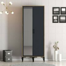 Armario 2 puertas Alhena, Muebles de dormitorio, Vestidor, Armario de ropa, 80x201h48 cm, Nogal y Antracita, con embalaje reforzado - Dmora