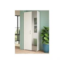 Dmora - Zapatero Tarassaco, Mueble recibidor multiusos con puerta de espejo, Zapatero moderno con 6 baldas, 100% Made in Italy, Cm 72x37h195, Blanco,