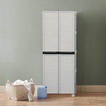 Armario para exteriores o interior multiusos, gabinete de 1 puerta y 3 estantes de polipropileno, 100% Made in Italy, 70x39h172 cm, color gris claro