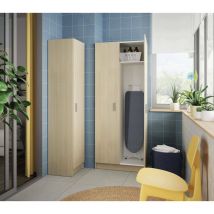 Dmora - Armoire polyvalente Charleston, Armoire à balais avec 2 portes, Étagère à chaussures avec étagères, Placard à balai, cm 73x37h180, Chêne,