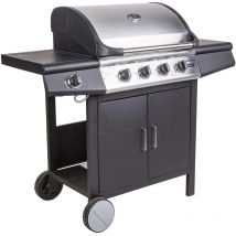 Dmora - Barbecue à gaz 4 brûleurs +1 en acier inoxydable, couleur noire, 136 x 56 x h106 cm, avec emballage renforcé