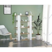 Bücherregal Watervliet, Büroregal mit 5 Regalen, Bücherregal, Bibliothek, 108x31h136 cm, Nodi-Eiche und glänzendes Weiß, mit verstärkter Verpackung