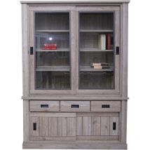 Buffet avec vitrine et base avec deux portes et trois tiroirs, couleur marron, 150 x 203 x 40 cm. - Dmora