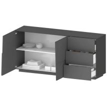 Buffet Ddalessi, Buffet de salon, Buffet de salon avec 2 portes et 3 tiroirs, 180x44h86 cm, Anthracite - Dmora